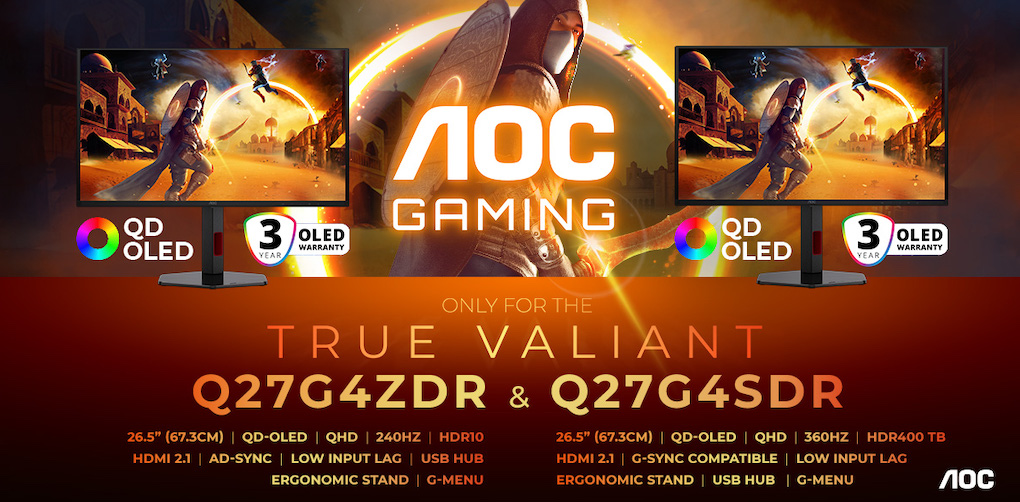 Οι AOC GAMING Q27G4ZDR και Q27G4SDR προσφέρουν επιδόσεις 240 Hz και 360 Hz  QD-OLED με κομψή σχεδίαση G4