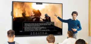 Adult teacher is giving lecture for students in class